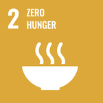 dark yellow image with an icon of a steaming plate with the number 2 and "zero hunger" text